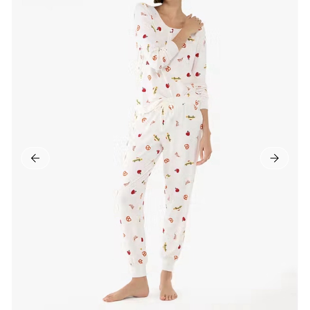 Kate Spade New York Henley Jogger Pajama Set Size S White Taxi Pretzel Pizza